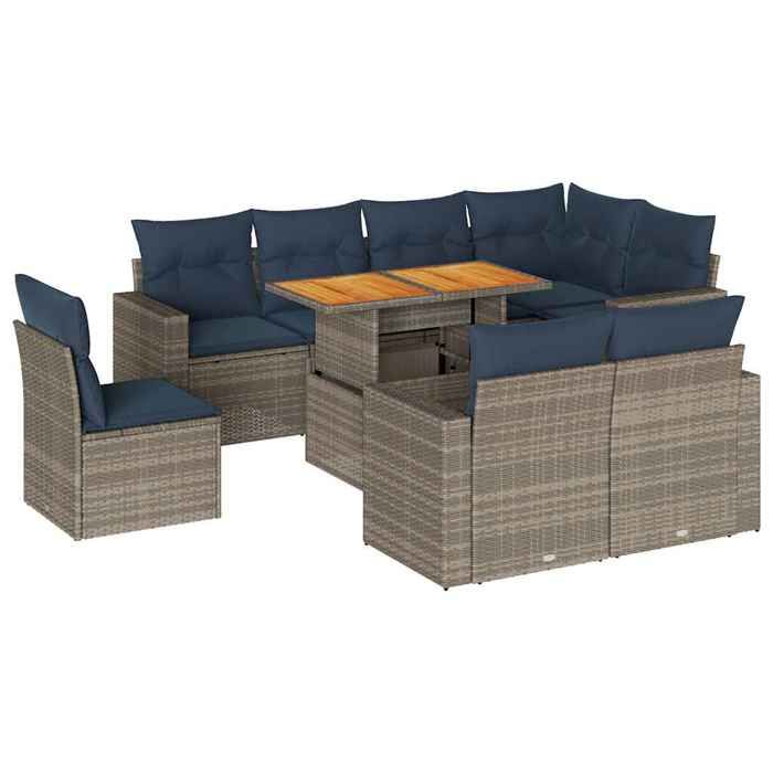 VidaXL Garden Lounge Set 9 Pcs with Grey Cushions Wicker, Outdoor Sofa Set, Corner Sofa Set 3327057