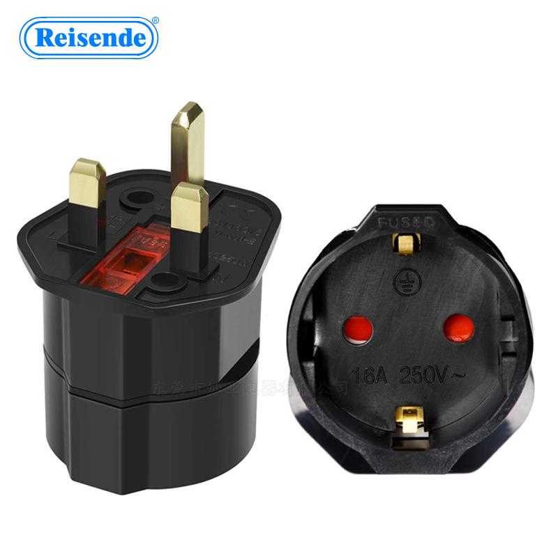13A Travel Adapter: UK Plug to EU Socket with Fuse Black (Pure Copper)