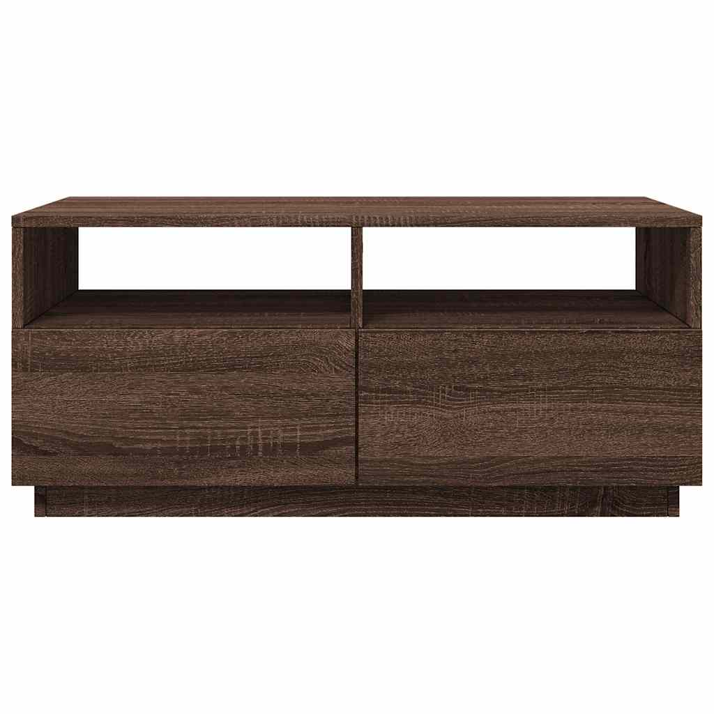 LED Coffee Table In Brown Oak Look 90 X 49 X 40 Cm