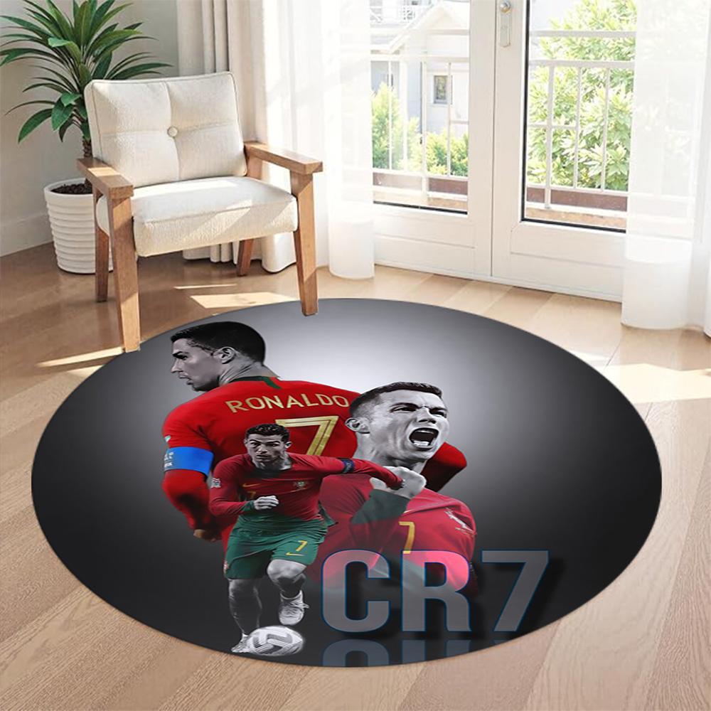 Cristiano Ronaldo Round Carpet Suitable for Decorate Room Living Rooms Entryway Balcony Anti-slip Round Rug Anime Office Decor Birthday Christmas Gift