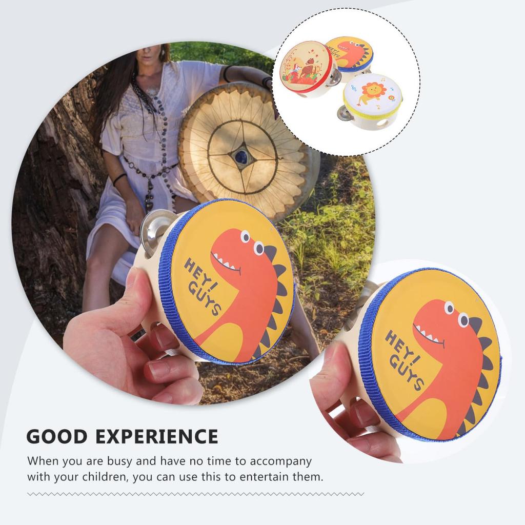 Lurrose Kids' Tambourines, Cartoon Design Percussion Instruments, 4-Inch Toy for Boys and Girls, Music Education for Ages 1+, for Home and Parties,