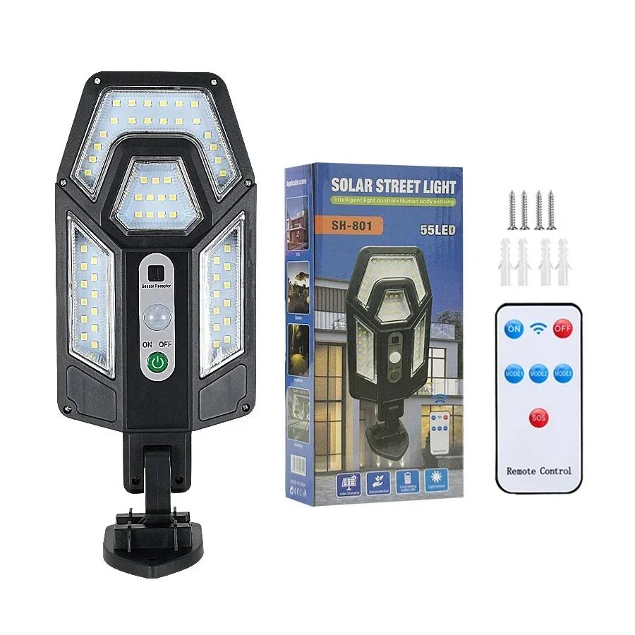 New Solar Lamp 55LED Outdoor Sunlight Motion Sensor Remote Control Solar Focus Wall Street Light Waterproof External Solar Lamp