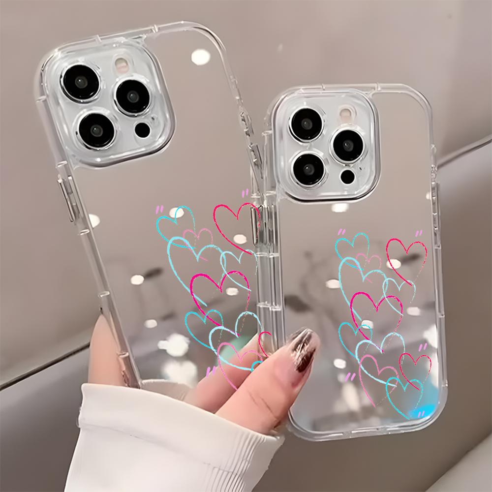 Colorful Graffiti Heart Pattern Phone Case For iPhone 11 12 13 Pro 16 15 14 13 Pro Max 17 Air X XR XS 7 8 Plus Back Mirror Cover