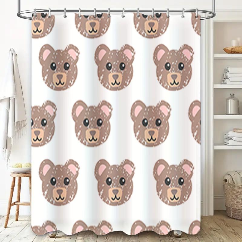Cute Brown Bear Print Shower Curtain for Bathroom Decor Waterproof Fabric with Hooks Included (Size: 69x70 inches)