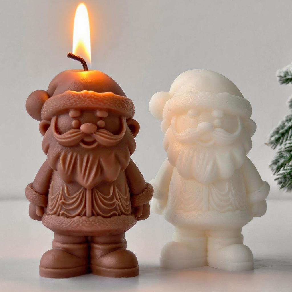 Christmas Candle Mold DIY Santa Claus Plaster Resin Silicone Mould Bearded Old Man Christmas Candle Making Supplies