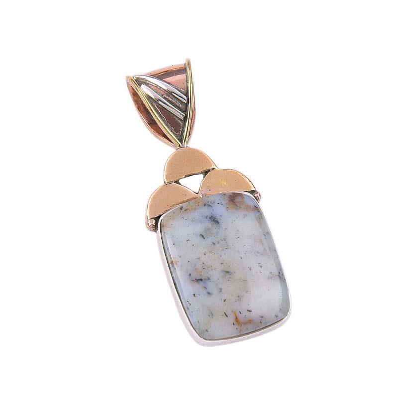 Natural Dendrite Opal 925 Solid Sterling Silver Gift TwoTone Pendant 1.50" A7g46