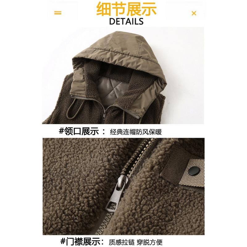 Men Plus Size Warm Hooded Thick Fleece Lined Casual Winter Sleeveless Vest