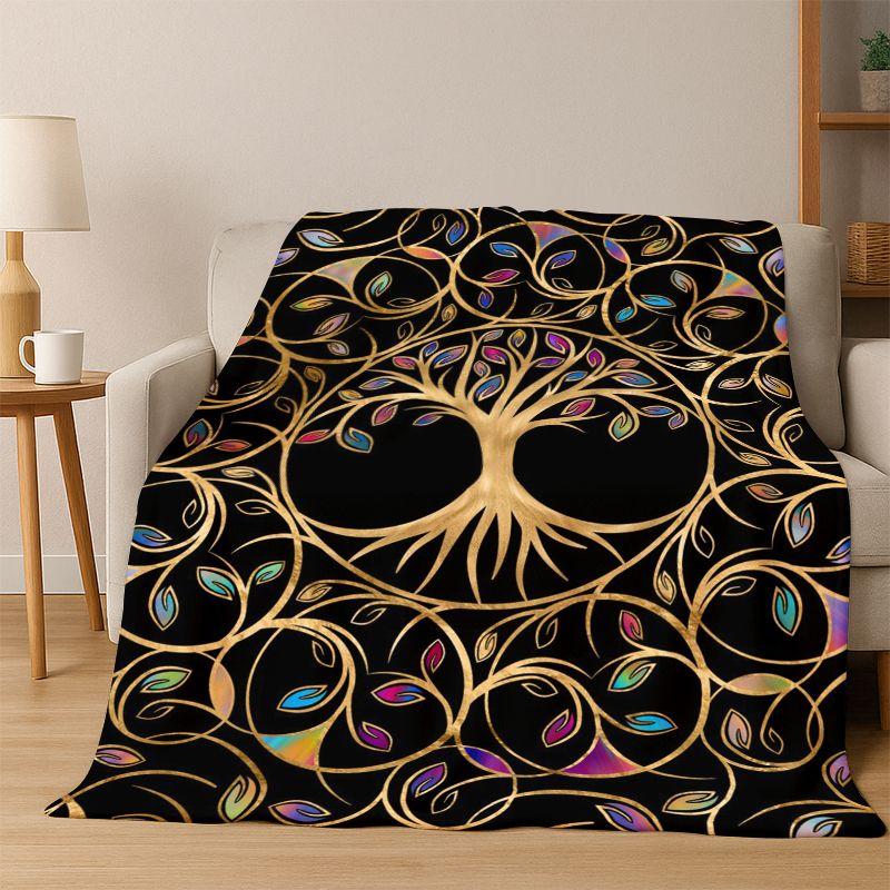 Tree of Life Nordic Mythology Yggdrasil Nature cartoon Flannel Blanket Soft Throw Blanket for Bedroom Living Room Bed Travel kid