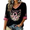 Women's V-neck anti-breast-cancer printed summer lightweight top