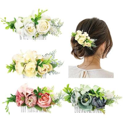 Bridal Hair Accessories Flower Leaf  Hair Comb Flower Hair Comb Bridal Crystal Hair Ornaments
