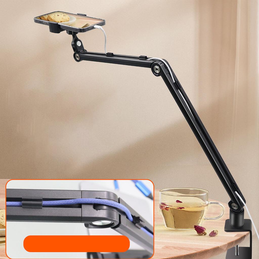Long Arm Phone Mount Clip Type Tablet Phone Desktop Stand 360 Degree Rotatable Folding Stand