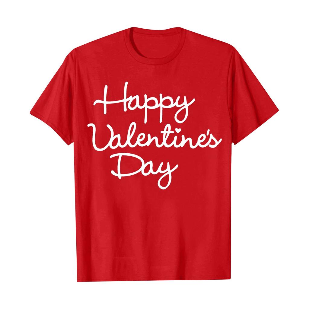 Women's Casual Valentine's Day Printed Short Sleeved Loose Round Neck Pullover Top Top