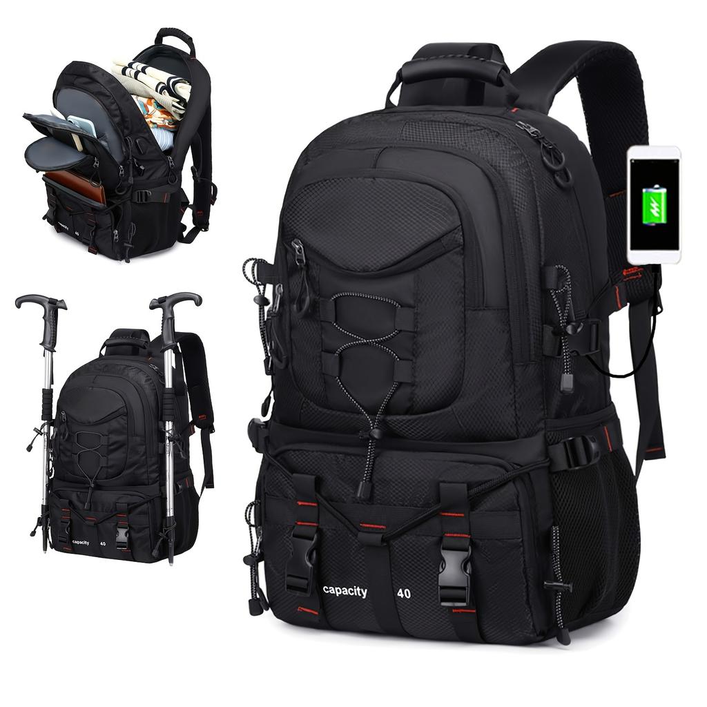 Lehký 10,57gal cestovní a turistický batoh s USB nabíjecím portem, nastavitelnými popruhy, odolným polyesterem, pojme 17palcový notebook