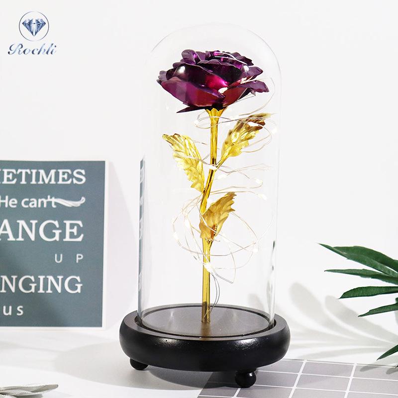 Gold Foil Rose Eternal Flower Glass Cover Gift for Valentine's Day, Christmas, New Year