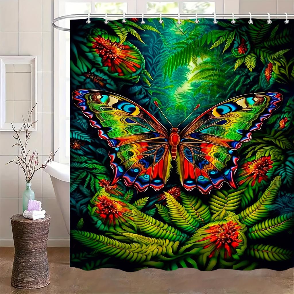 1pc a Stunning Jungle Butterfly Shower Curtain, Featuring an Elegant Design for Upscale Bathroom Decor
