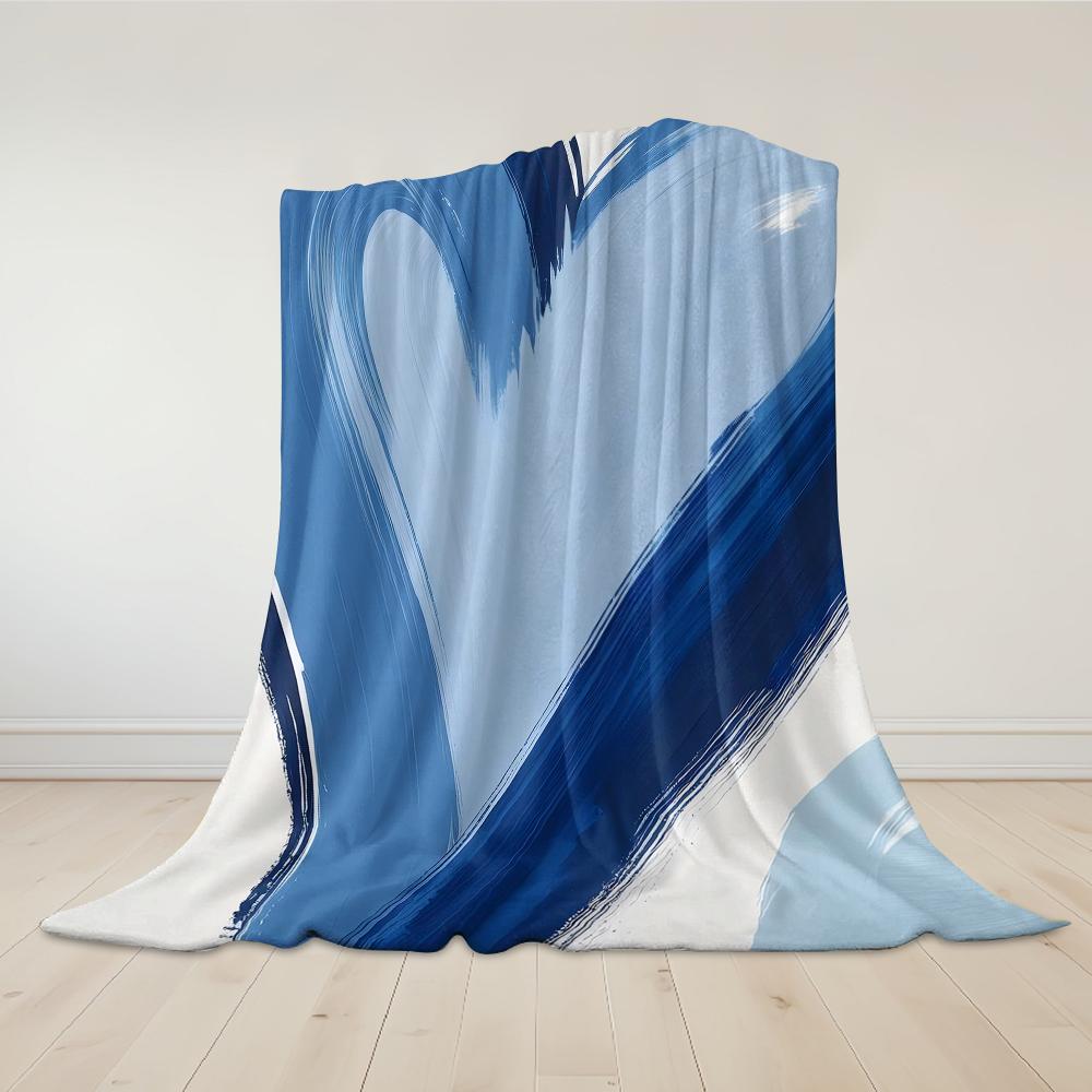 Indigo Brush Heart Flannel Blanket Warm Soft Halloween Christmas Couch Warm Cozy Decorative Decor Gift for All Season