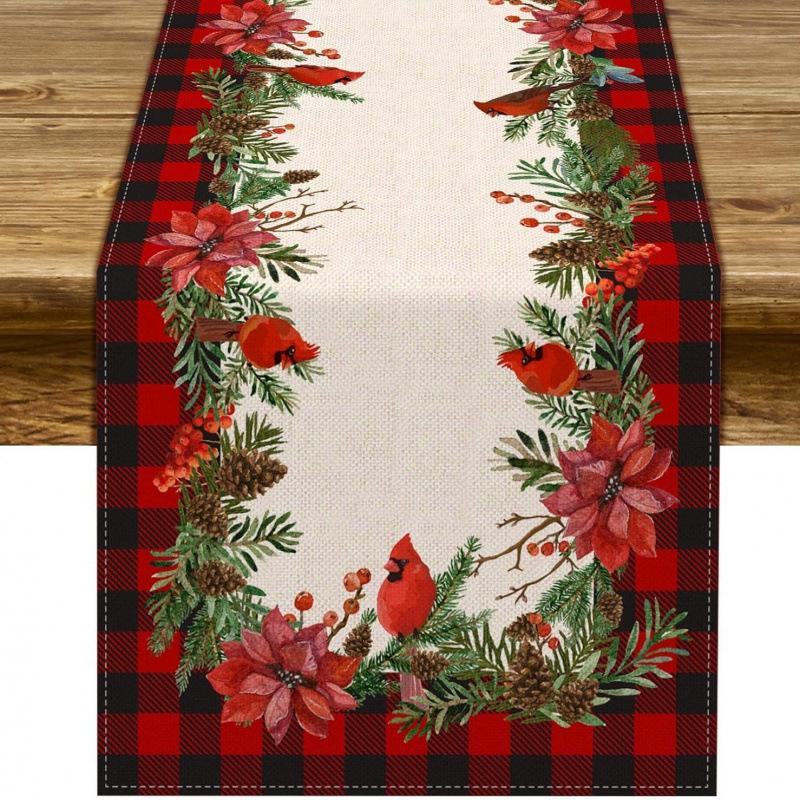 Festive Snowman Christmas Tree Table Runner Home Kitchen Dining Tablecloth for Party Decoration