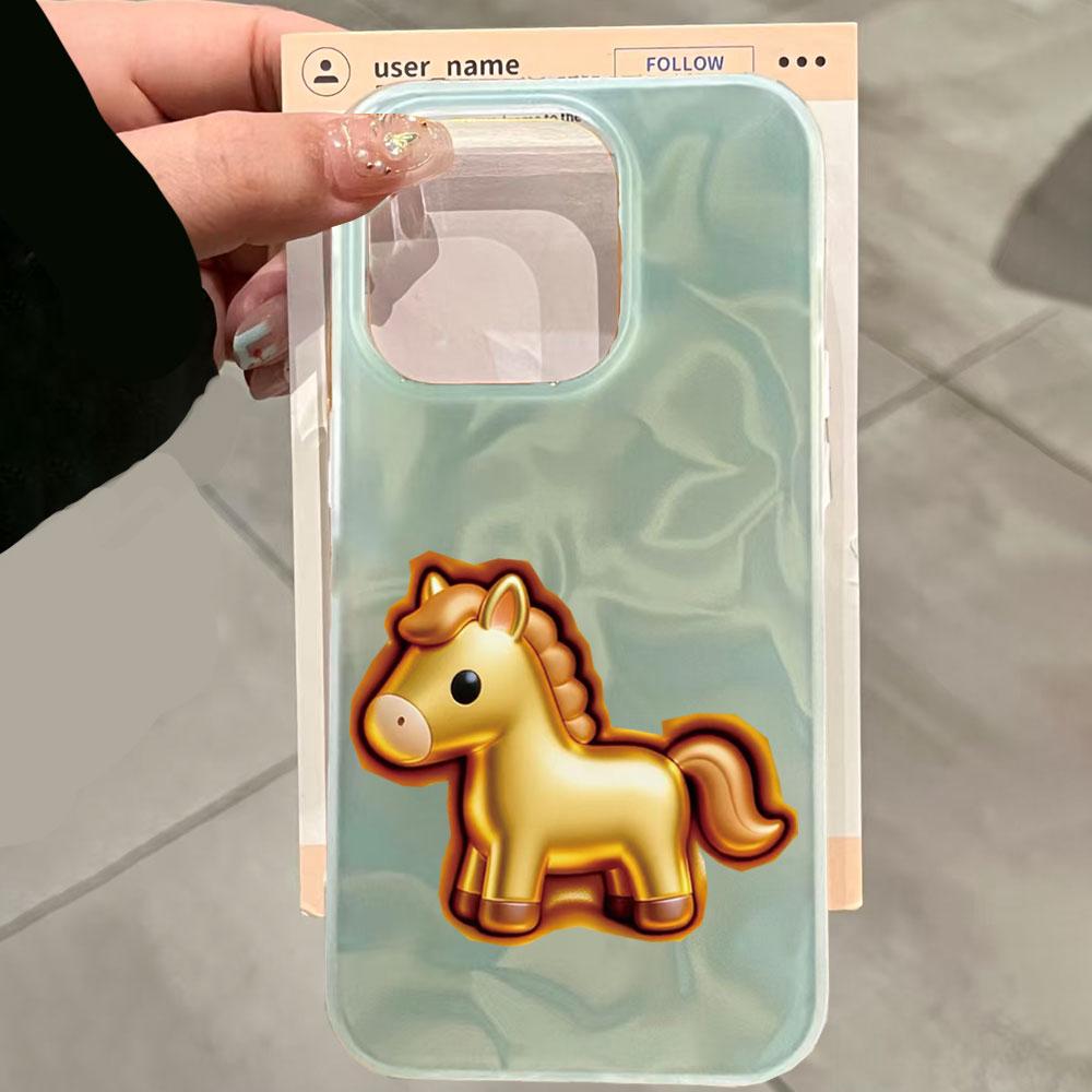 Lucky Gold Horse Water Texture Phone Case for iphone 17 Air 16 15 14 13 11 12 Pro Max 7 8 Plus X XS XR SE 2022 2020 16e Cover
