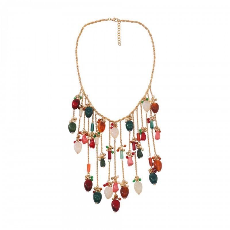 Boho Chic Layered Tassel Necklace Women Geometric Resin Pendant Zinc Alloy Snake Chain 2025 Statement Jewelry Multicolor