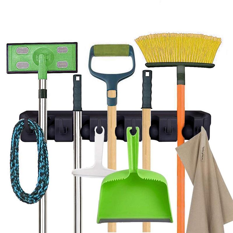A20F-Mop And Broom Holder Wall Mount Heavy Duty Broom Holder Holder Home Garden Garage And Storage Room Tool Organizer Black