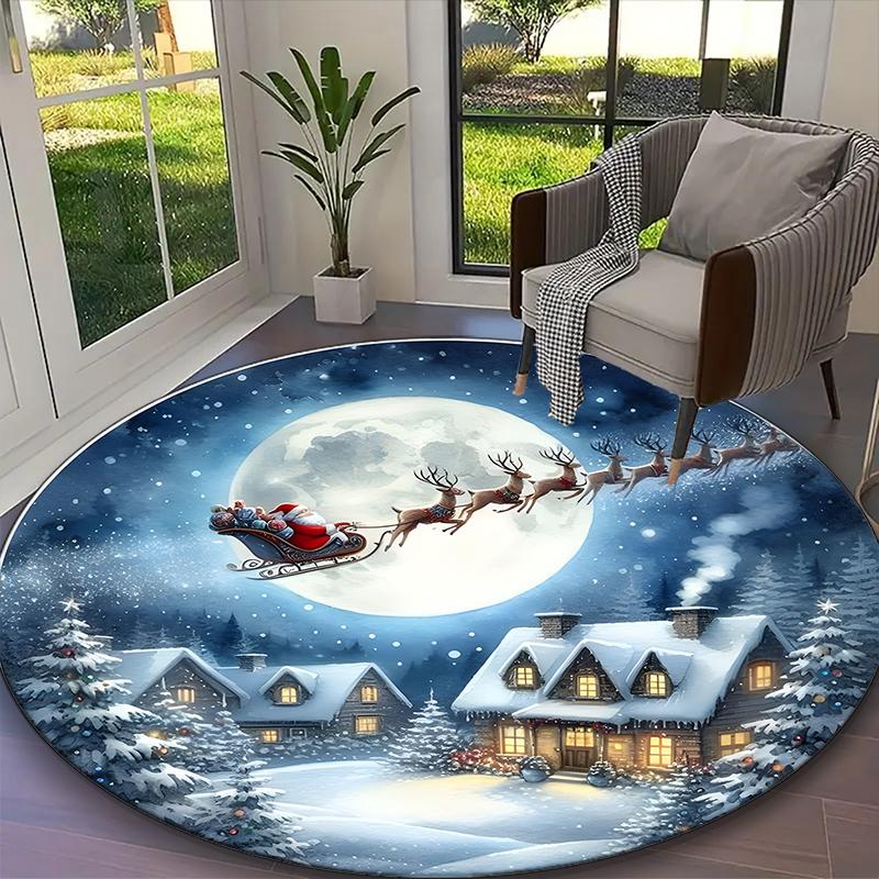 1pc Round Rug Appropriate for Office, Santa Claus Carpet, Versatile Printed Chair Rug, Durable Home Sofa Carpet