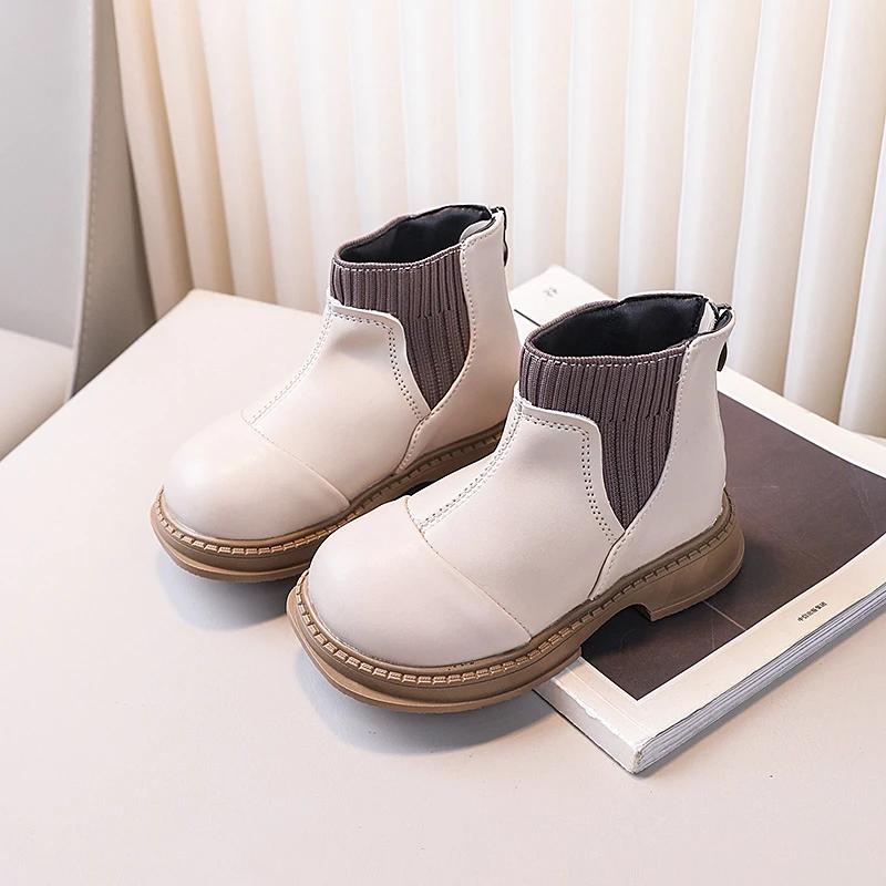 Kids Short Boots Solid Color Versatile Boys Girls Ankle Boots with Back Zipper 2024 New Children Leather Boots British Style