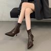 Pointed Short Boots for Women In Autumn and Winter 2025 New Short Tube Niche Zipper Elastic Thin Boots Thin Heel High Heel Boots for Women