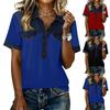 Denim Patchwork Hemden für Damen Stehkragen Lässige Bluse Kurzarm Bequemes T-Shirt Frühling Sommer Mode