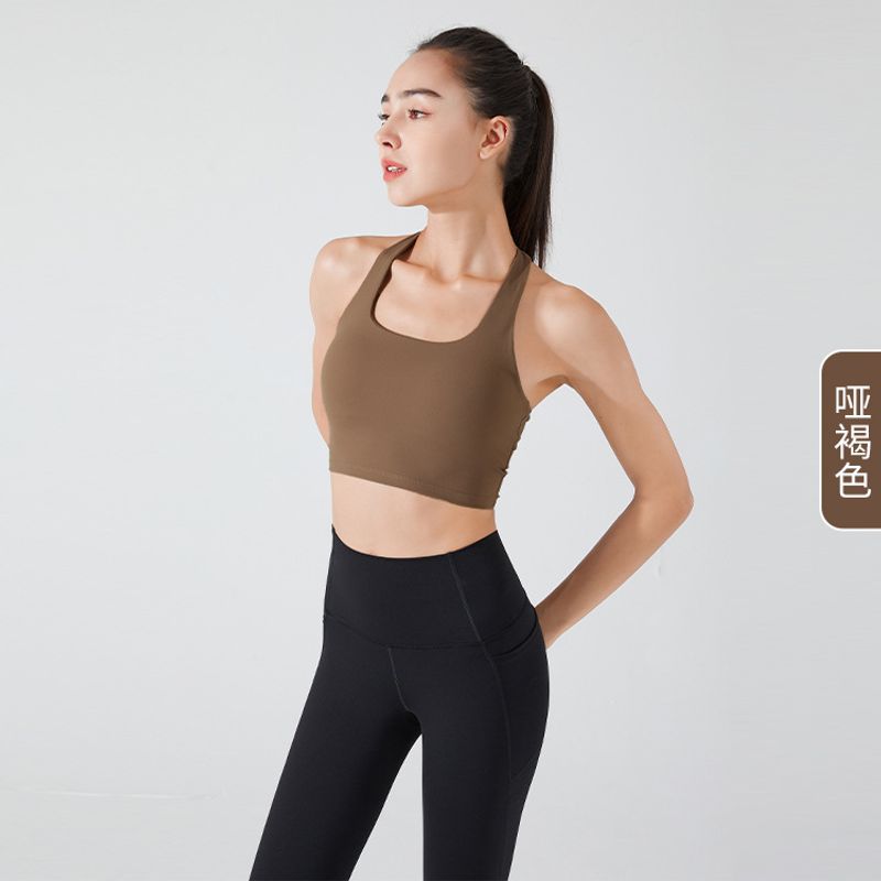 

With Chest Pad Export Sports Intimates Women s Yoga Clothes Back Shaping Shockproof Halterneck Pilates Bra Fitness Vest Bra Brown M
