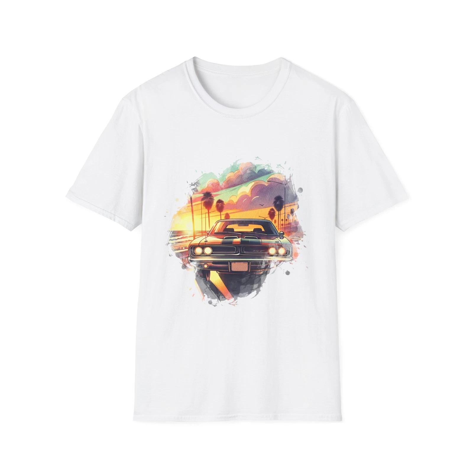 Retro Sunset Muscle Car T-Shirt, Vintage Car Tee, Summer Apparel, Gift for Car S
