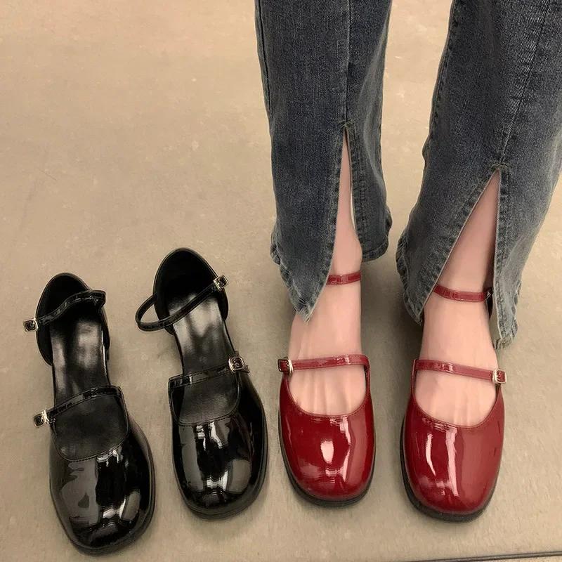 Design Pantofi Mary Jane cu Cataramă Pantofi cu Toc Gros Superficiali Goluri Elegante Pantofi Casual Pantofi de Birou Petrecere Dama Pantofi din Piele