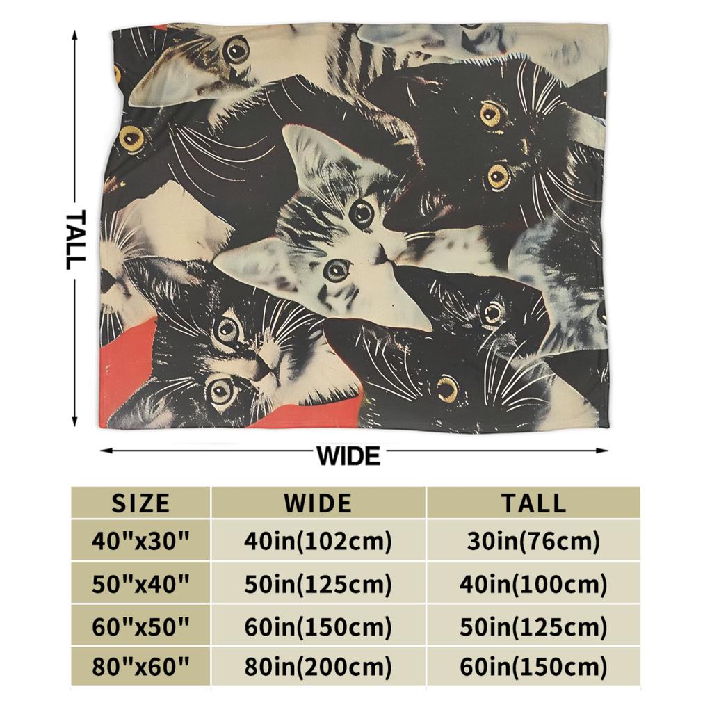 Retro Vintage Art Cute Cats Plush Blanket Girls Boys Flannel Throw Blanket Decor Super Warm Custom Quality Bedspread Gift
