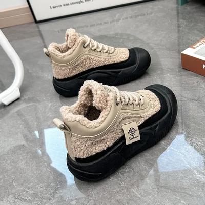 Hot Sales Women Winter New Padded High-top Shoe Students Thick Bottom Casual Sneakers 2024 Chunky Lamb's Wool Cotton Shoes
