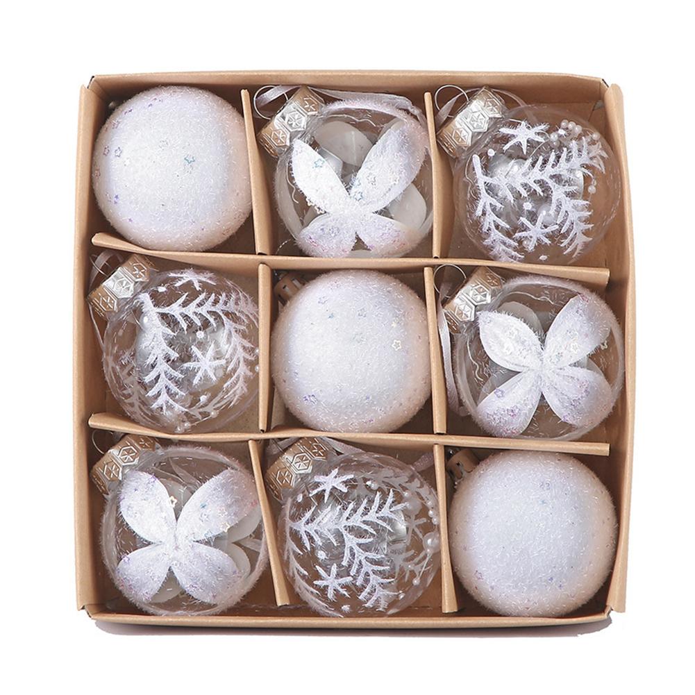 

Lively Holiday Display Nine Charming Six Centimeter Clear and White Christmas Baubles to Brighten Up Any Space