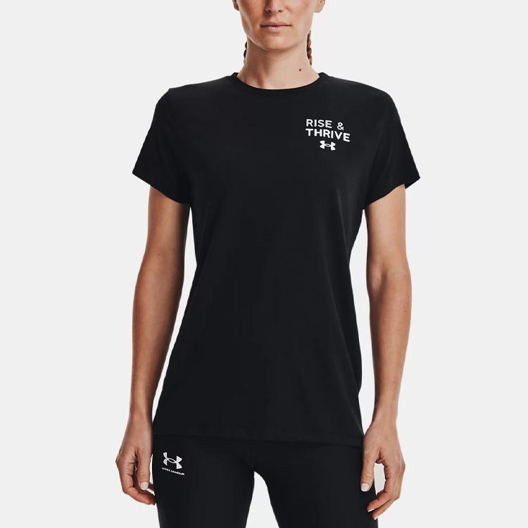 Under Armour Letter Round Neck Pullover Short Sleeve T-Shirt Women T-Shirt Black 1372682-001