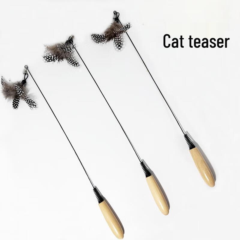 Detachable Feather & Bell Cat Wand with Wooden Handle (2-Pack)