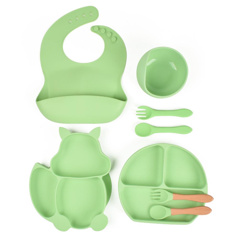 Silicone Baby Bowl & Spoon Set with Wooden Handle and Suction Cup