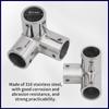 Marine 316 Stainless Steel Rail Fittings 90° 3 Way Corner Elbow Tubing Boat Handrail Fitting 22/25/30/32mm Marine Hardware