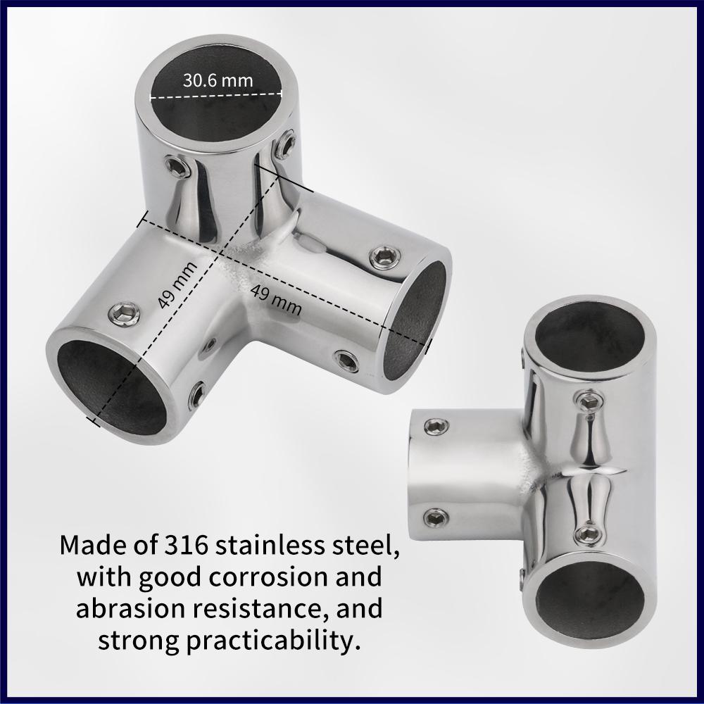 Marine 316 Stainless Steel Rail Fittings 90° 3 Way Corner Elbow Tubing Boat Handrail Fitting 22/25/30/32mm Marine Hardware