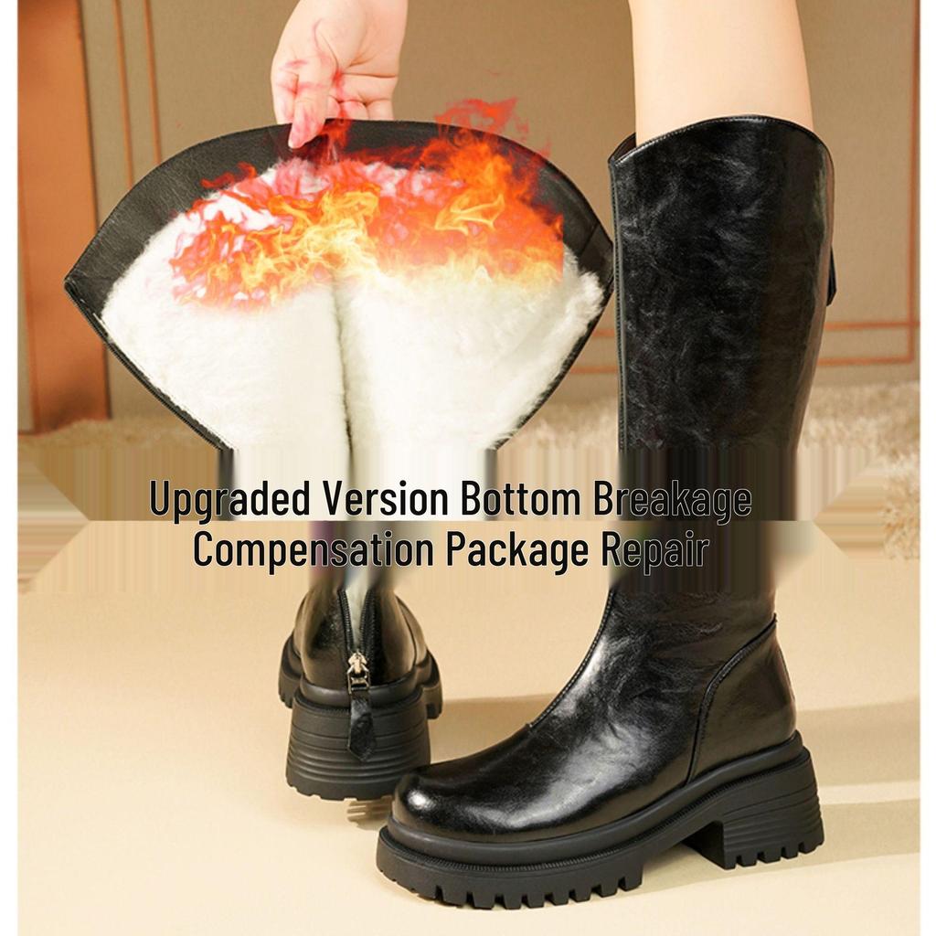 Women's Knee-High Thick-Soled Velvet Winter Boots - Warm Cotton, Height-Enhancing