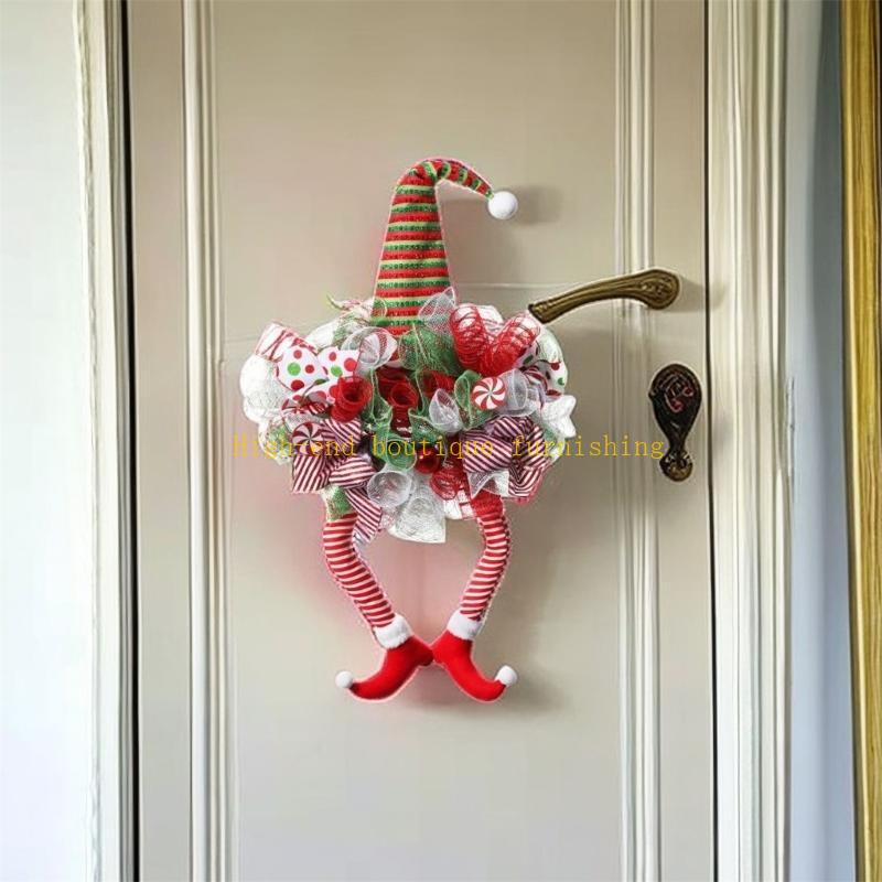 Bożonarodzeniowa Lalka z Długimi Nogami Wianek Festiwalowe Tło Krasnal Wianek Ozdoby