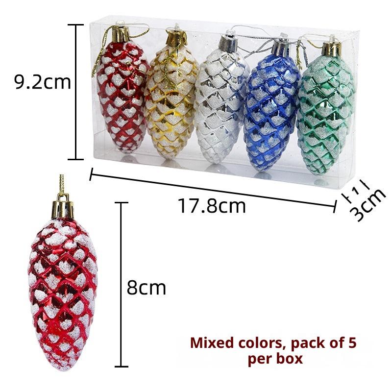 5Pcs Christmas Pine Cone Pendant Christmas Tree Ornament Painted Pine Cone Ball Merry Christmas Home Decorations