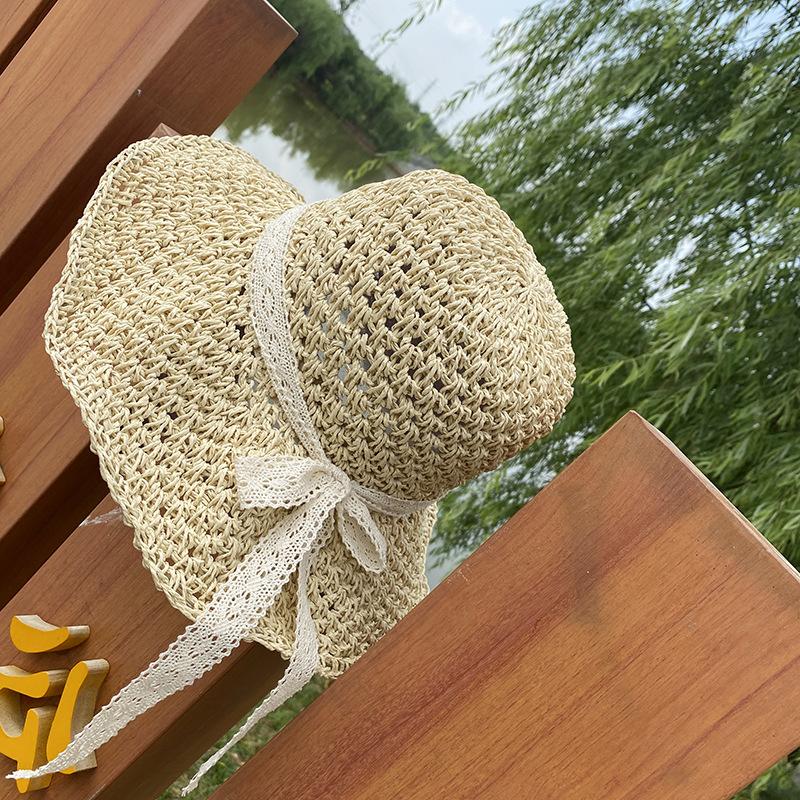 Hat Style Versatile Straw Woven Sweet Lace Bow Womens Hatscaps Sunshade