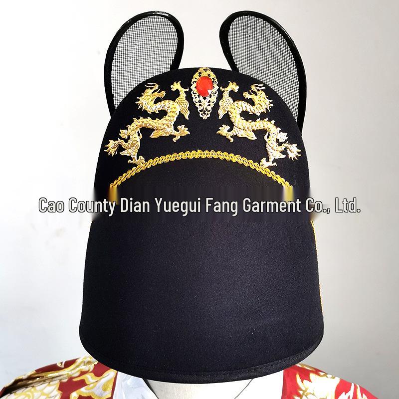 Ming-Dynastie Schwarzer Gaze Flügelkrone & Hanfu Fliegender Fisch Robe Set: Brokat-Schutzrobe mit Rundhalsausschnitt mit Bräutigams- und Kaisermützen für Männer & Frauen.