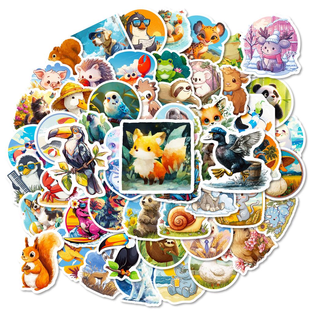 56 Animal World Cute Cartoon Stickers Hedgehog Mouse Fox Does Not Repeat Decoration Waterproof Sticker