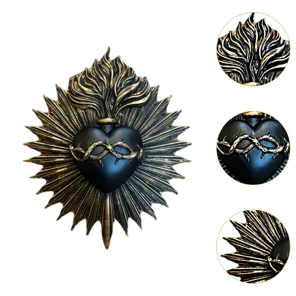 Heart Wall Plaque Resin Art Prayer Holder Gothic Statue Wall Hanging Sculpture for Farmhouse Office Household Porch Hotel