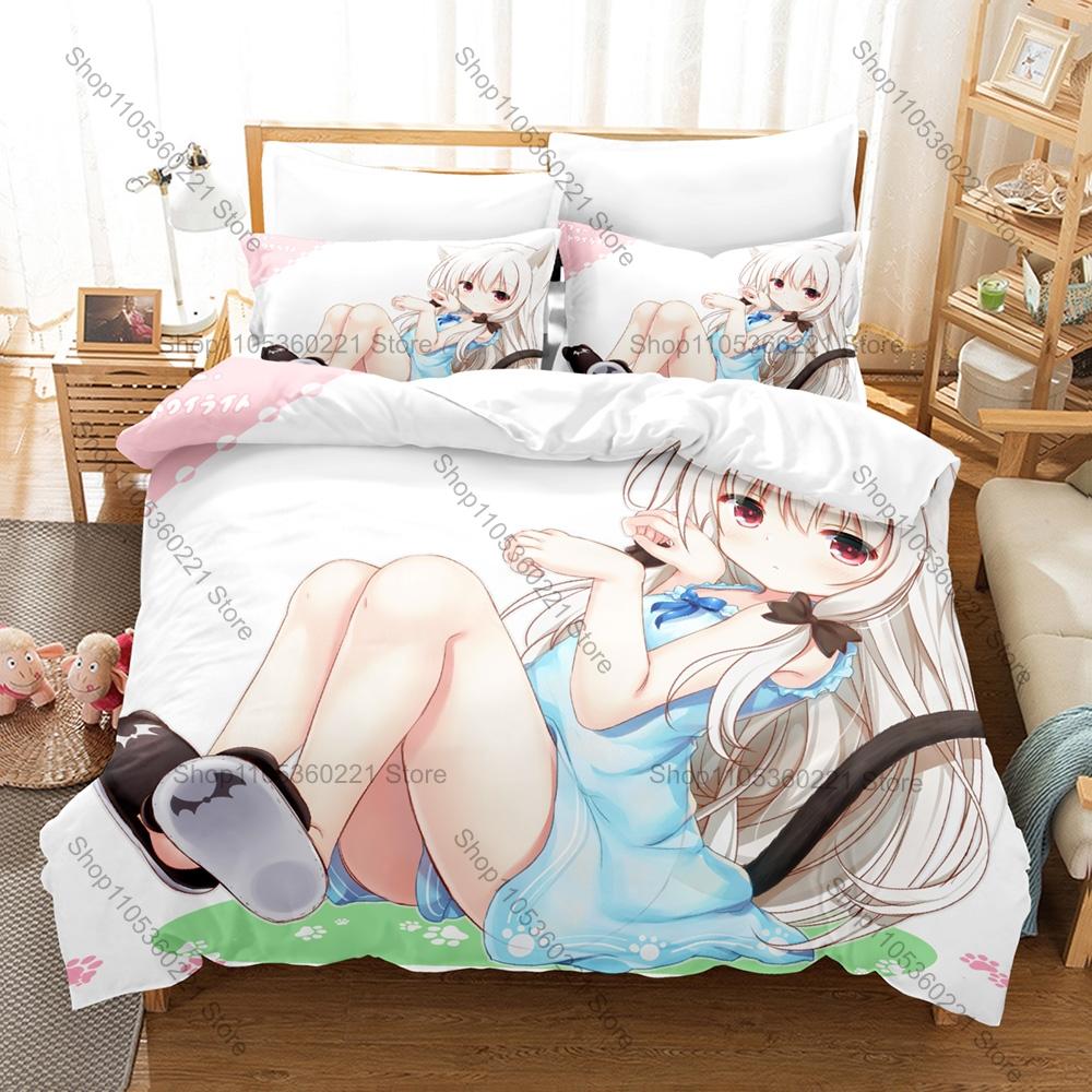 Cute Daily Vampire Manga Tonari No Kyuuketsuki-san Art Print Bedding Set 3in1 1 Duvet Cover 2 Pillowcases Soft Household Bed