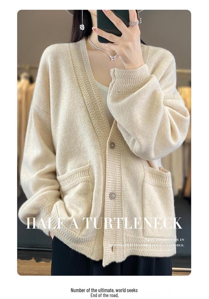 Stylish Women's V-Neck Wool Cardigan - Autumn/Winter Knitwear Sweater