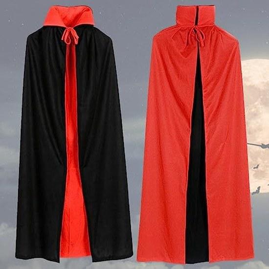 Formemory Umhang Halloween Cosplay Kostüm Vampir Set Sensenmann Sense Rot Schwarz Stehkragen Mit Kapuze Wendbar Zubehör Zauberer Hexe Sensenmann