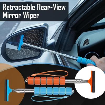 Car Rearview Mirror Wiper Telescopic Car Rearview Mirror Wiper Cleaner 97cm(38.18inch) Long Handle Car Cleaning Tool Mirror Glass Oil Mist Cleaner.